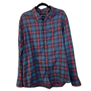 Orvis Blue Salmon Pink Plaid Wool Blend Flannel Button Down Men's Large